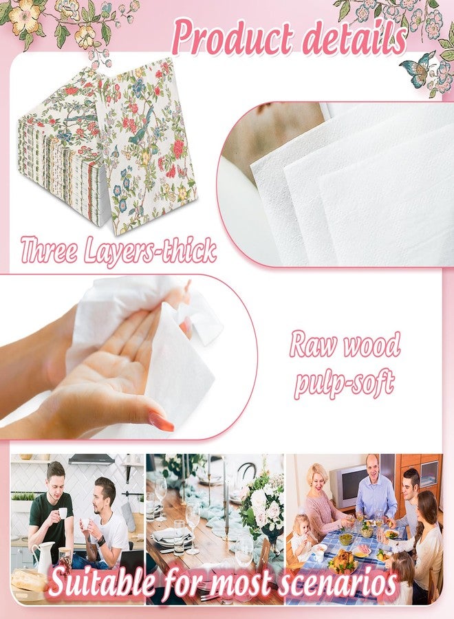 JarThenaAMCS مناديل ورقية مزينة برسومات طيور وزهور من جارثينا إيه إم سي إس، مناديل غداء عتيقة الطراز للاستخدام مرة واحدة، مناديل ورقية أنيقة لحفلات العشاء والحلويات الربيعية، مناسبة لأعياد الميلاد وحفلات الزفاف وحفلات توديع العزوبية، مقاس 6.5 × 6.5 بوصة، 50 قطعة - Image 3